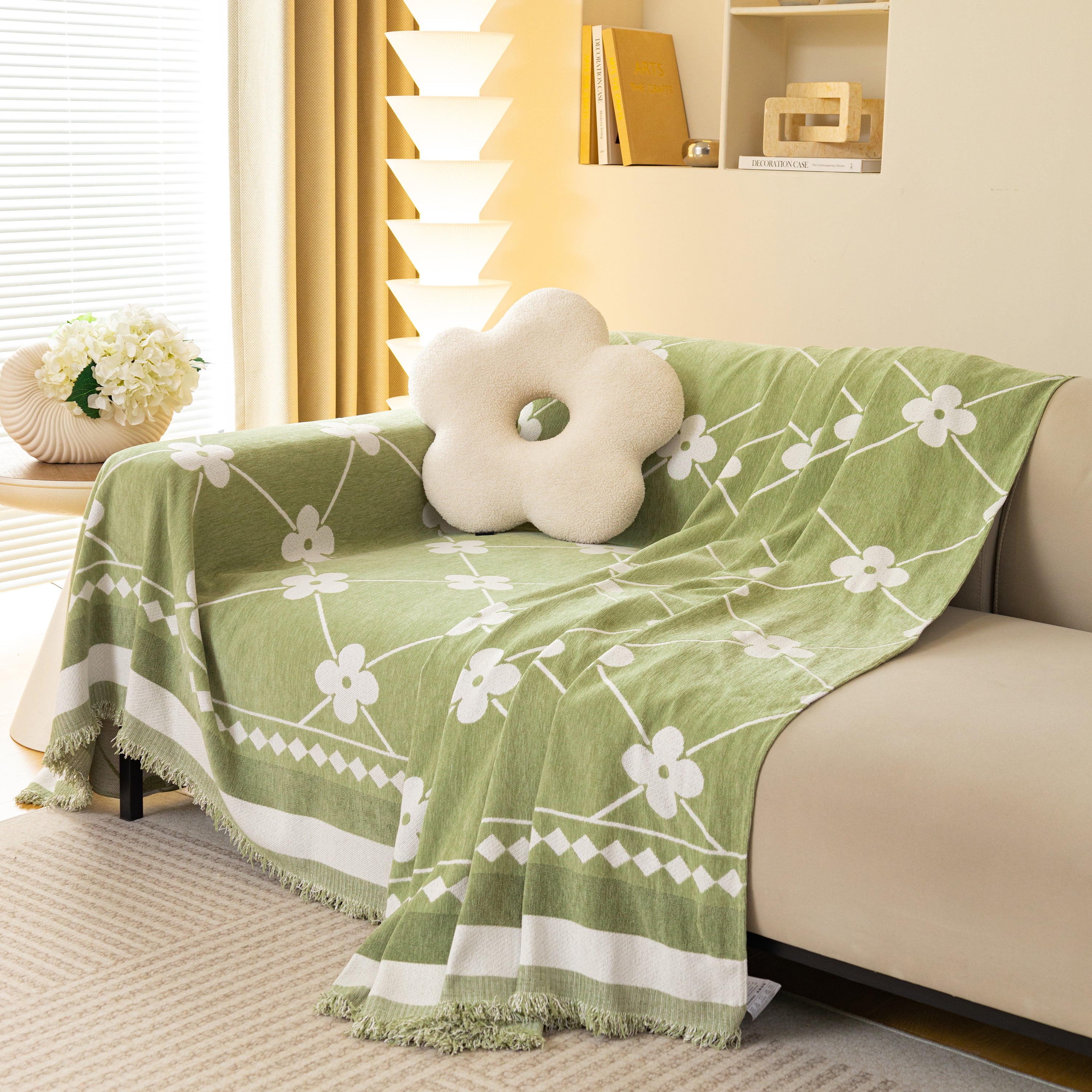 Comfy Four-leaf Clover Hope Faith Love Luck Blanket For Couch, Chenille Scratch Proof Sofa Blanket Covers