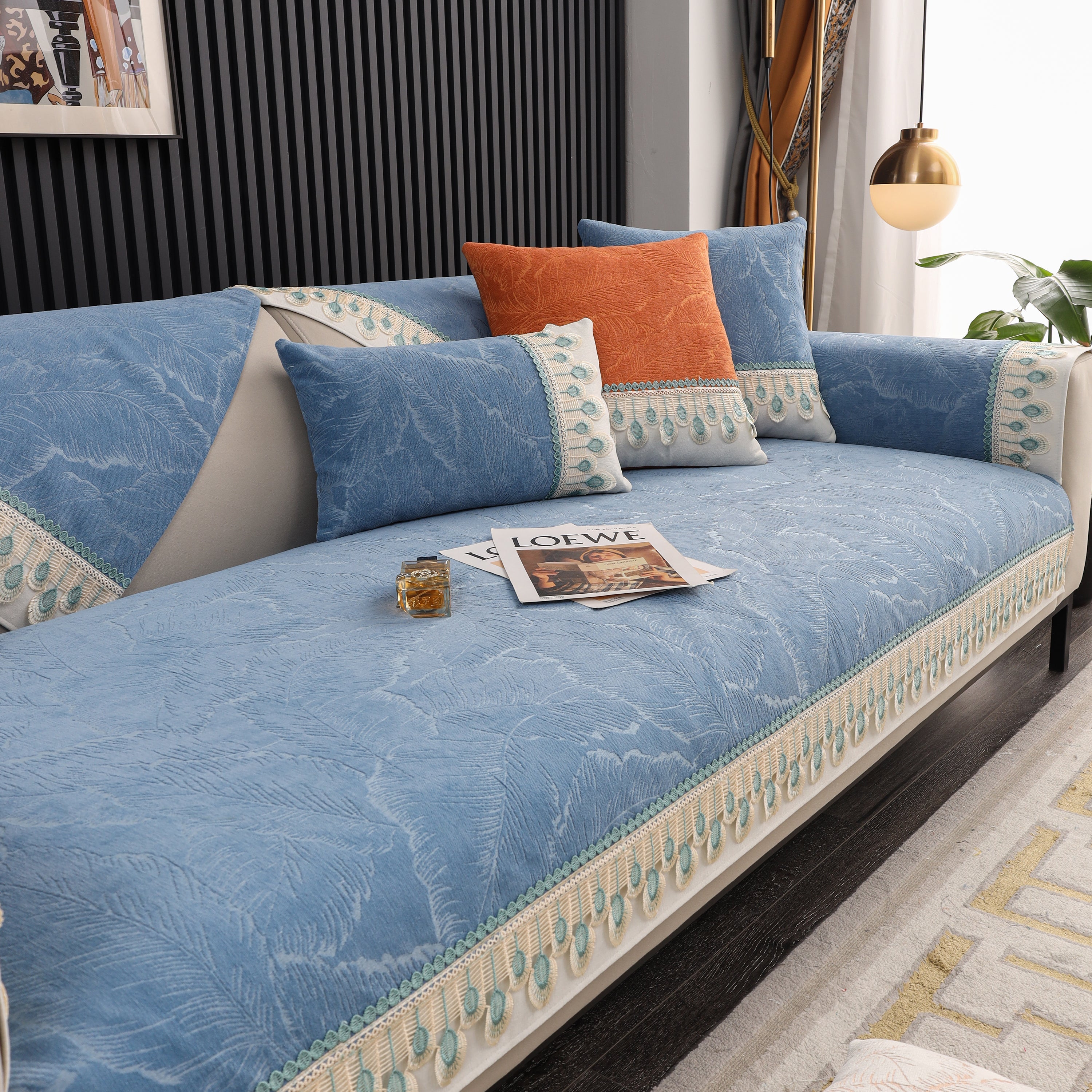 Chenille Sofa Slipcover, Non Slip Couch Seat Covers, Quilted Sofa Mat, Furniture Protector For Dogs