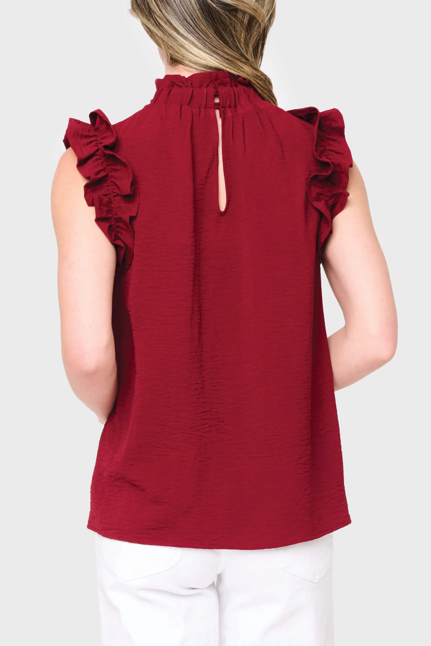 Flutter Sleeve High Neck Blouse