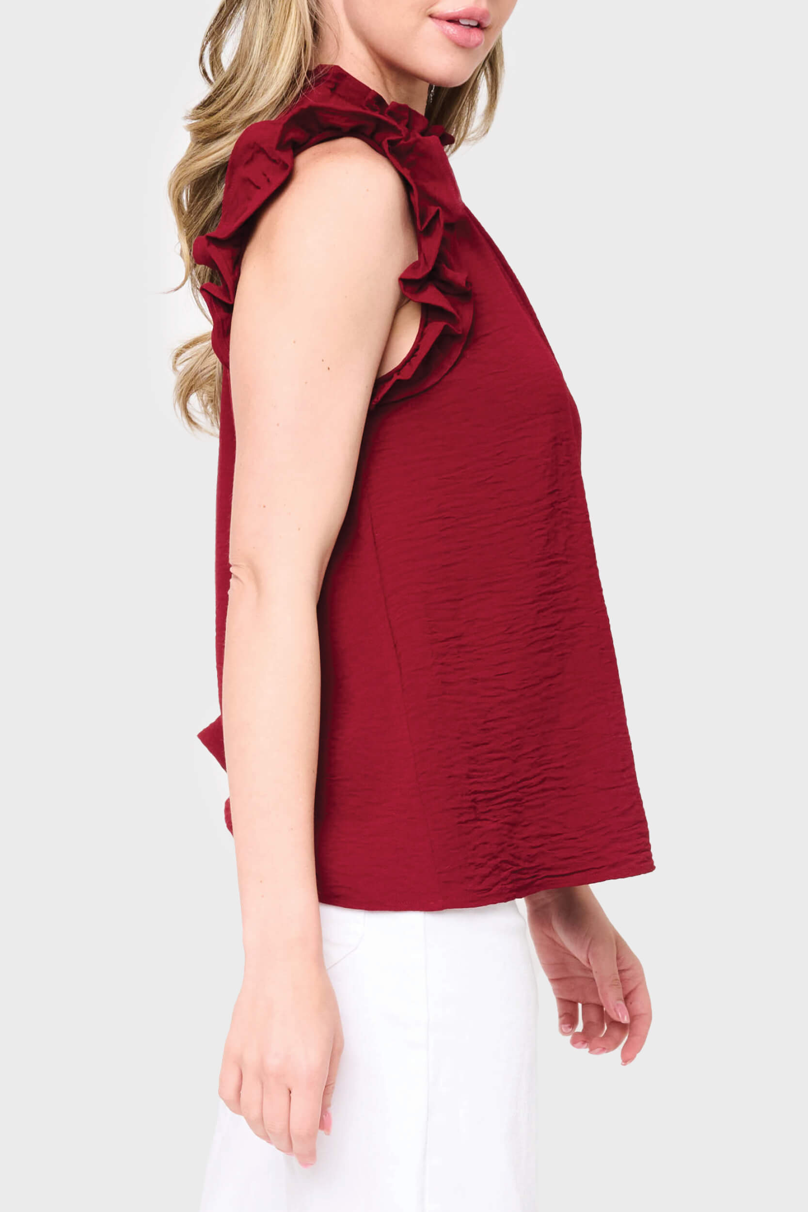 Flutter Sleeve High Neck Blouse