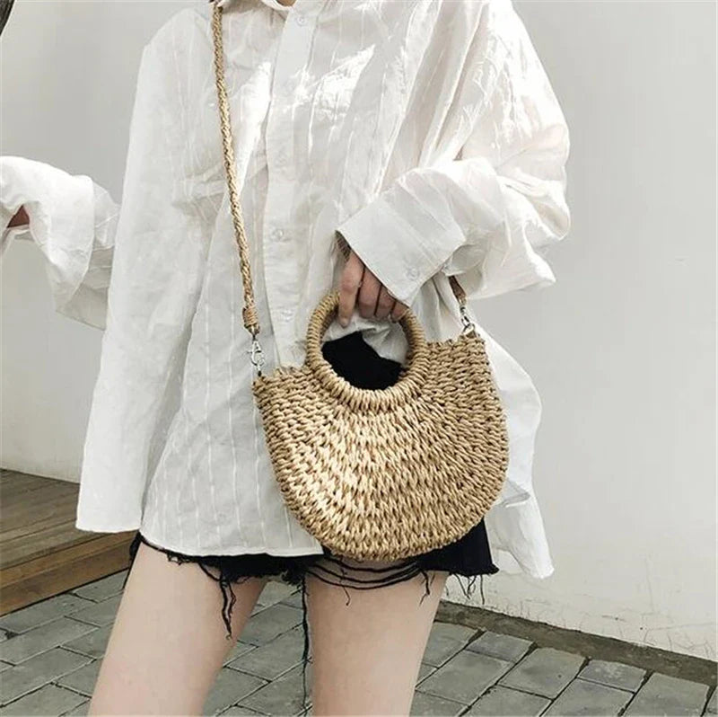 Handmade Half-round Rattan Woven Straw Bag