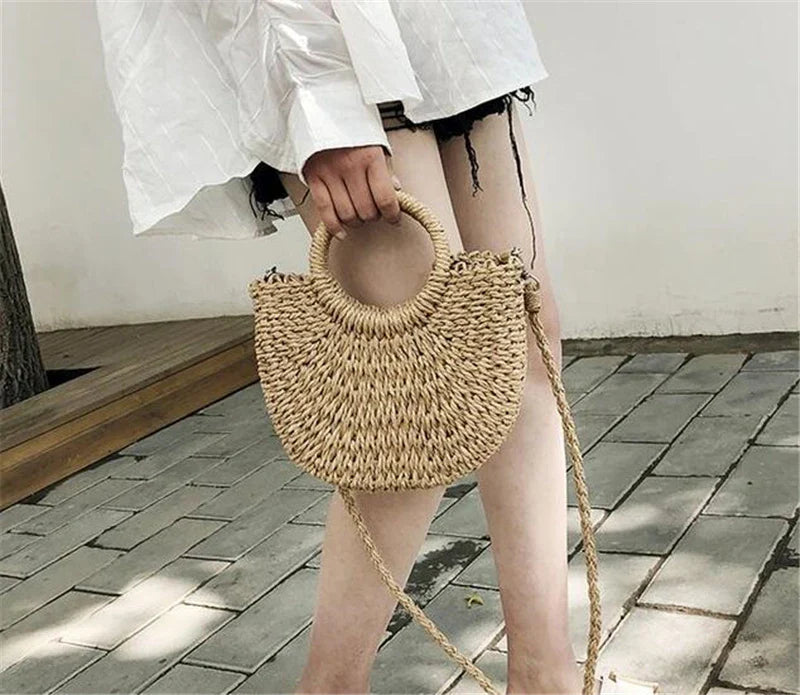 Handmade Half-round Rattan Woven Straw Bag