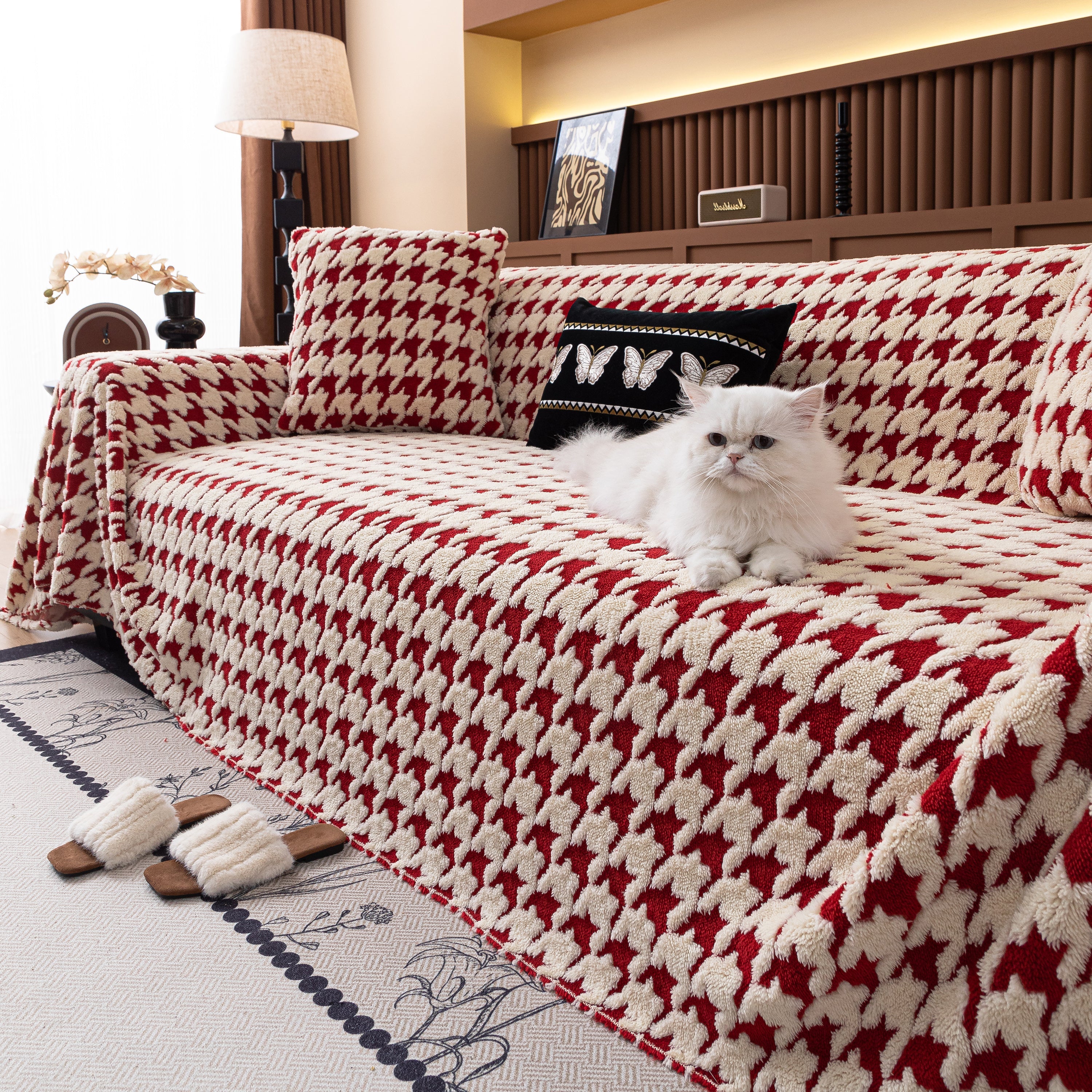 Jacquard Fleece Houndstooth Warm Cozy Couch Cover Blanket Decorative Throws For Sofas