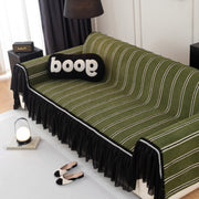 Leaf Stripe Sofa Cover With Black Sheer Skirt, Boho Soft Couch Slipcover For Pets