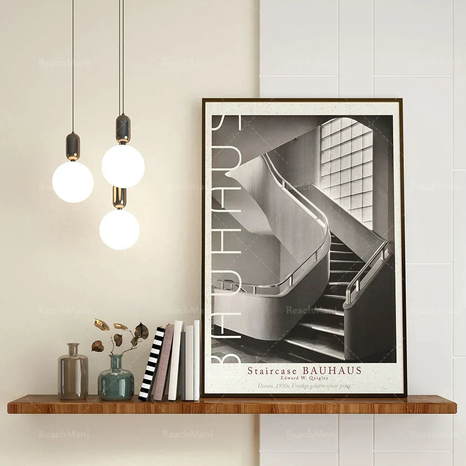 Bauhaus Stairs Canvas Print | Retro School Poster For Living Room Decor