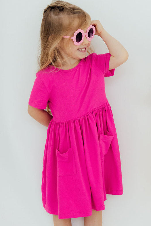 Hot Pink S/s Pocket Twirl Dress