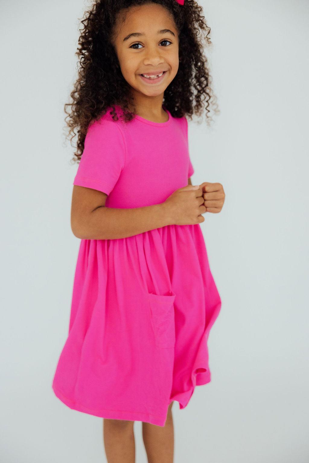 Hot Pink S/s Pocket Twirl Dress