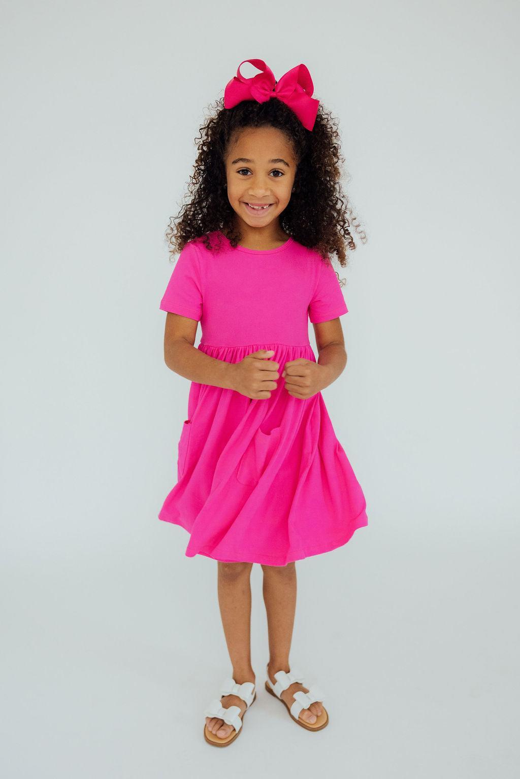 Hot Pink S/s Pocket Twirl Dress
