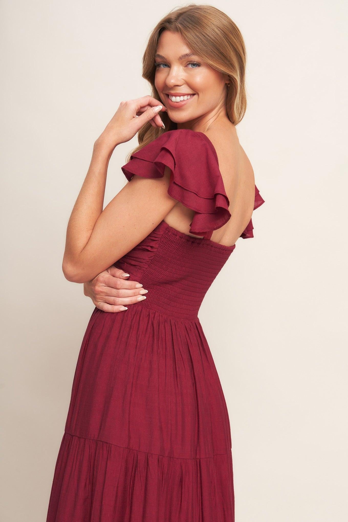 Summer Milk Deep Red Woven Maxi Dress