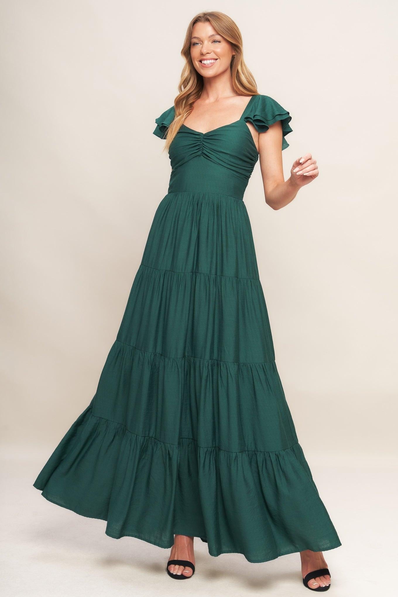 Summer Milk Forest Green Woven Maxi Dress
