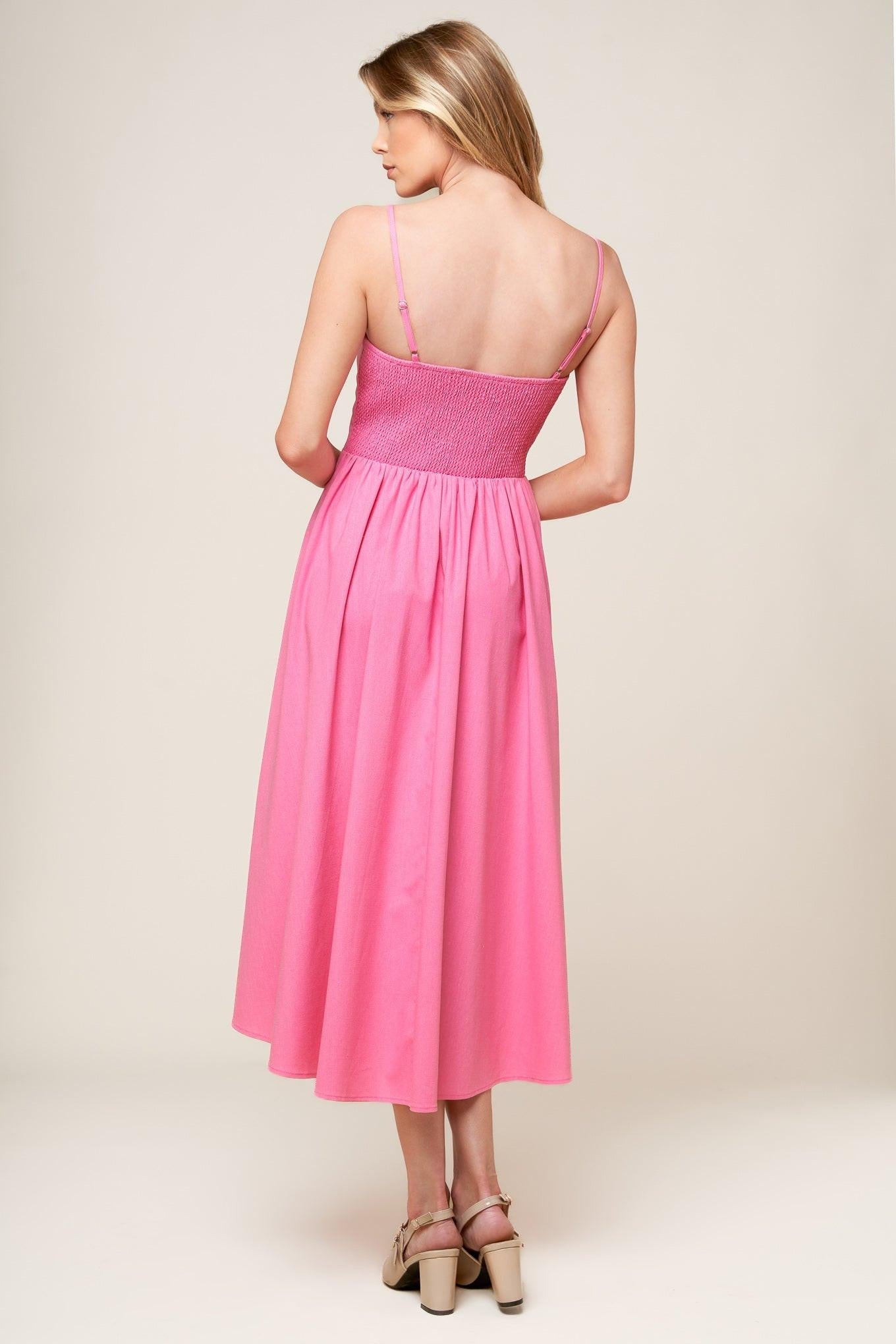Let The Light Pink Woven Midi Dress