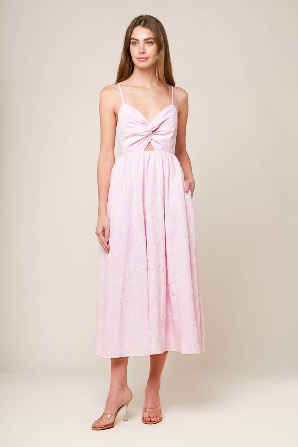 Along The Shore Pink Woven Midi Dress