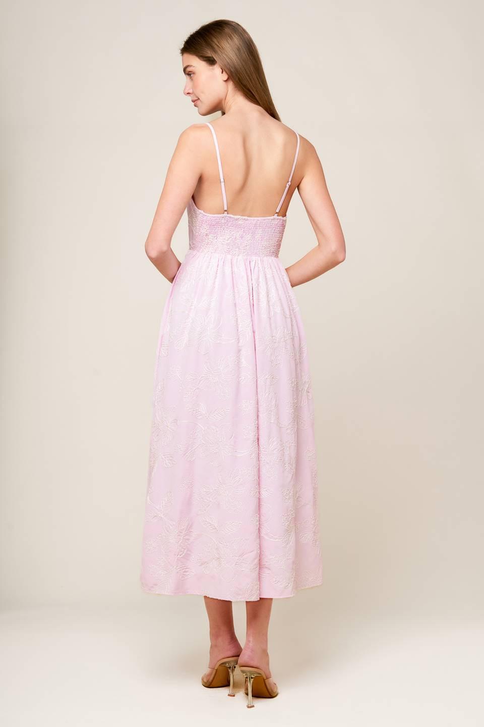 Along The Shore Pink Woven Midi Dress