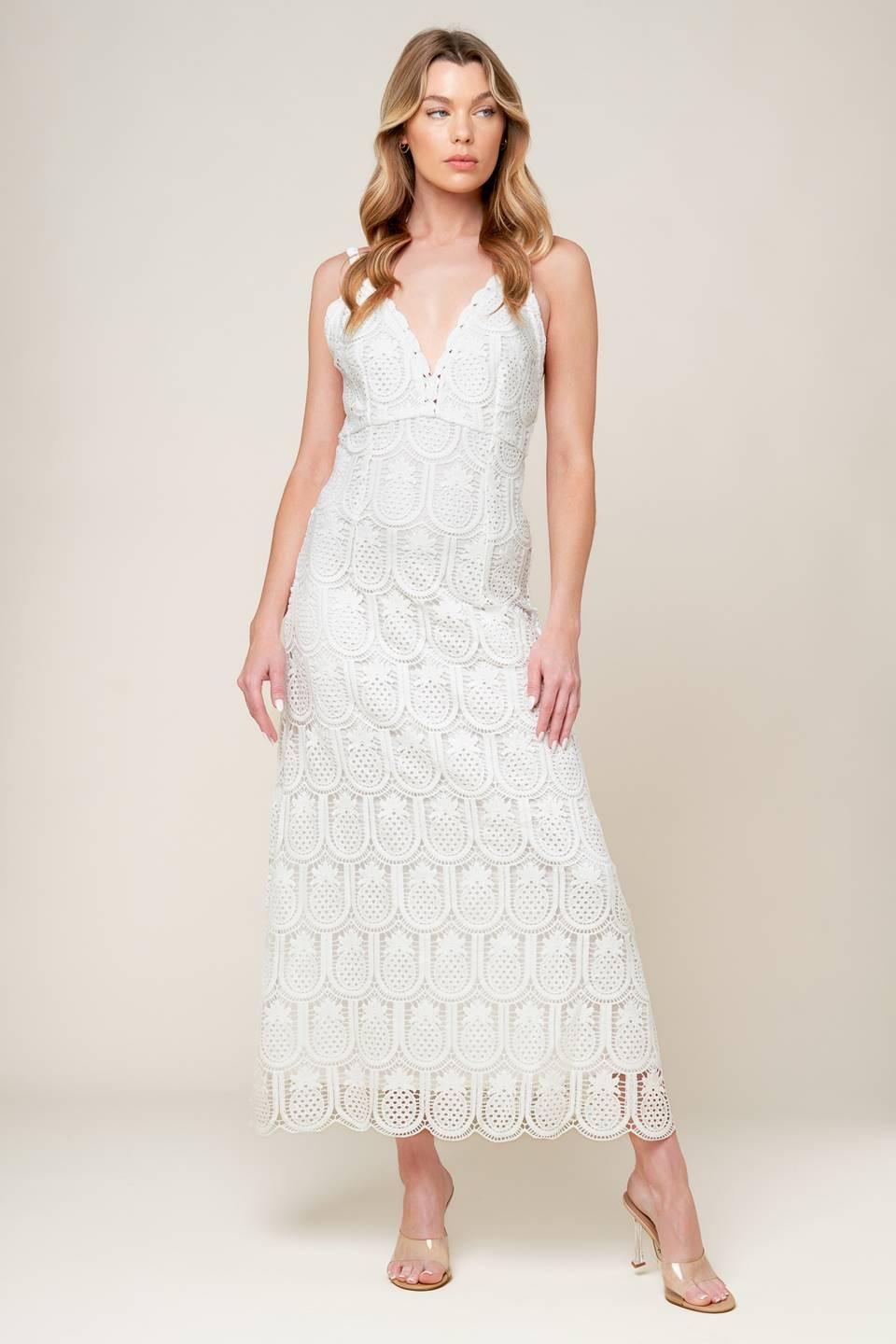 LOVING MENTALITY White WOVEN LACE MIDI DRESS L FLYING TOMATO OFF White / L LOVING MENTALITY White WOVEN LACE MIDI DRESS L FLYING TOMATO OFF White / L