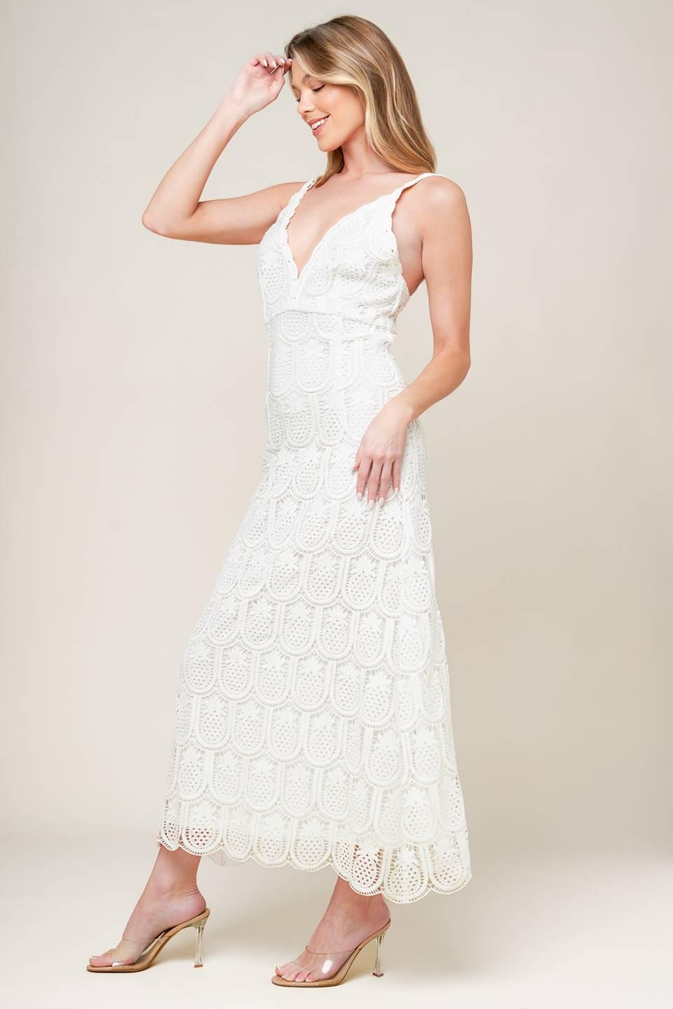 Loving Mentality White Woven Lace Midi Dress