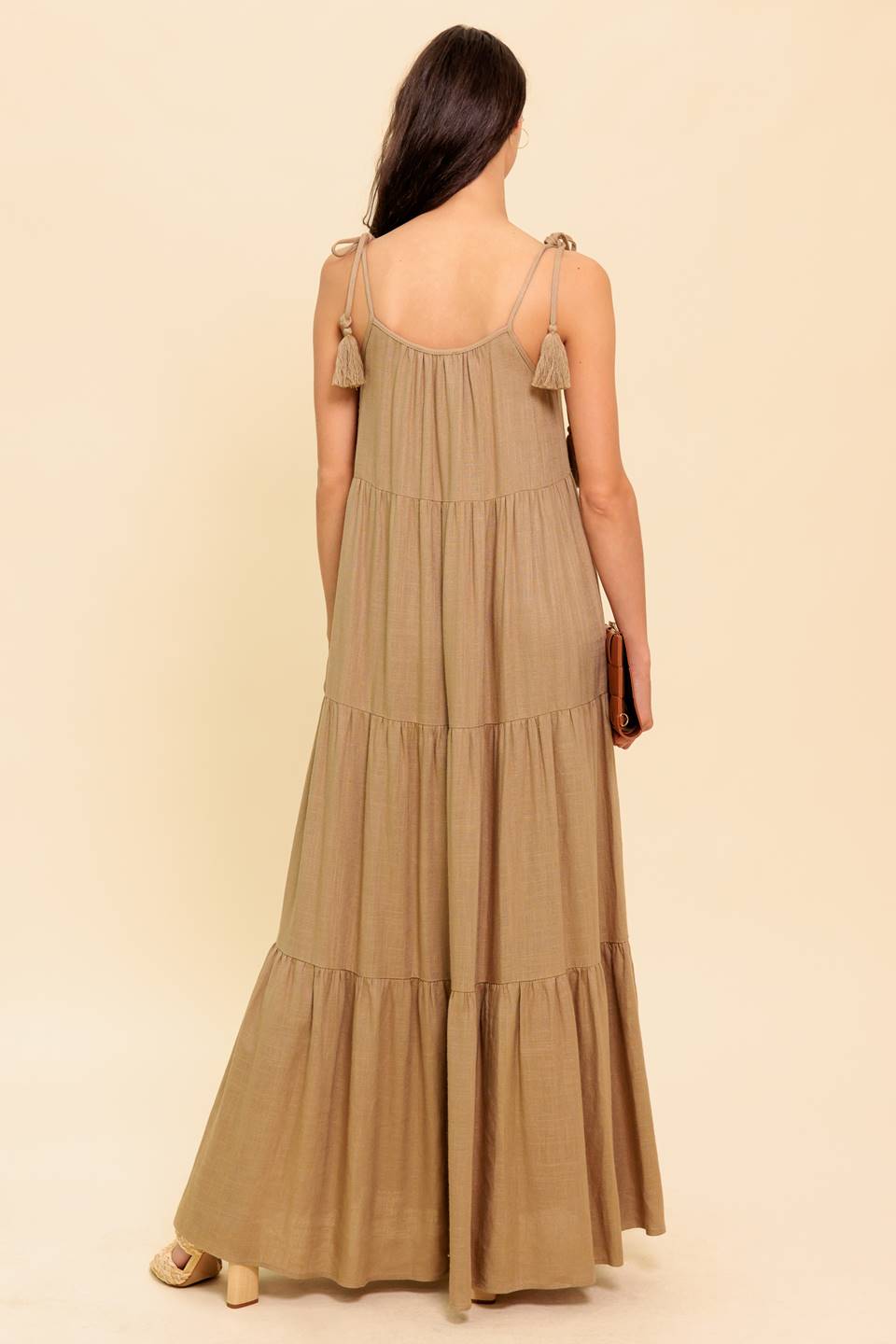 World Of Possiblilities Taupe Woven Maxi Dress