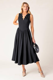 For The Record Black Woven Midi Dress