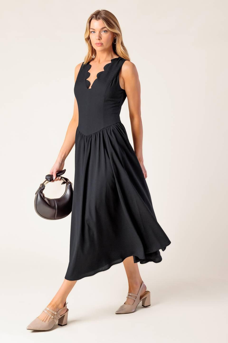 For The Record Black Woven Midi Dress