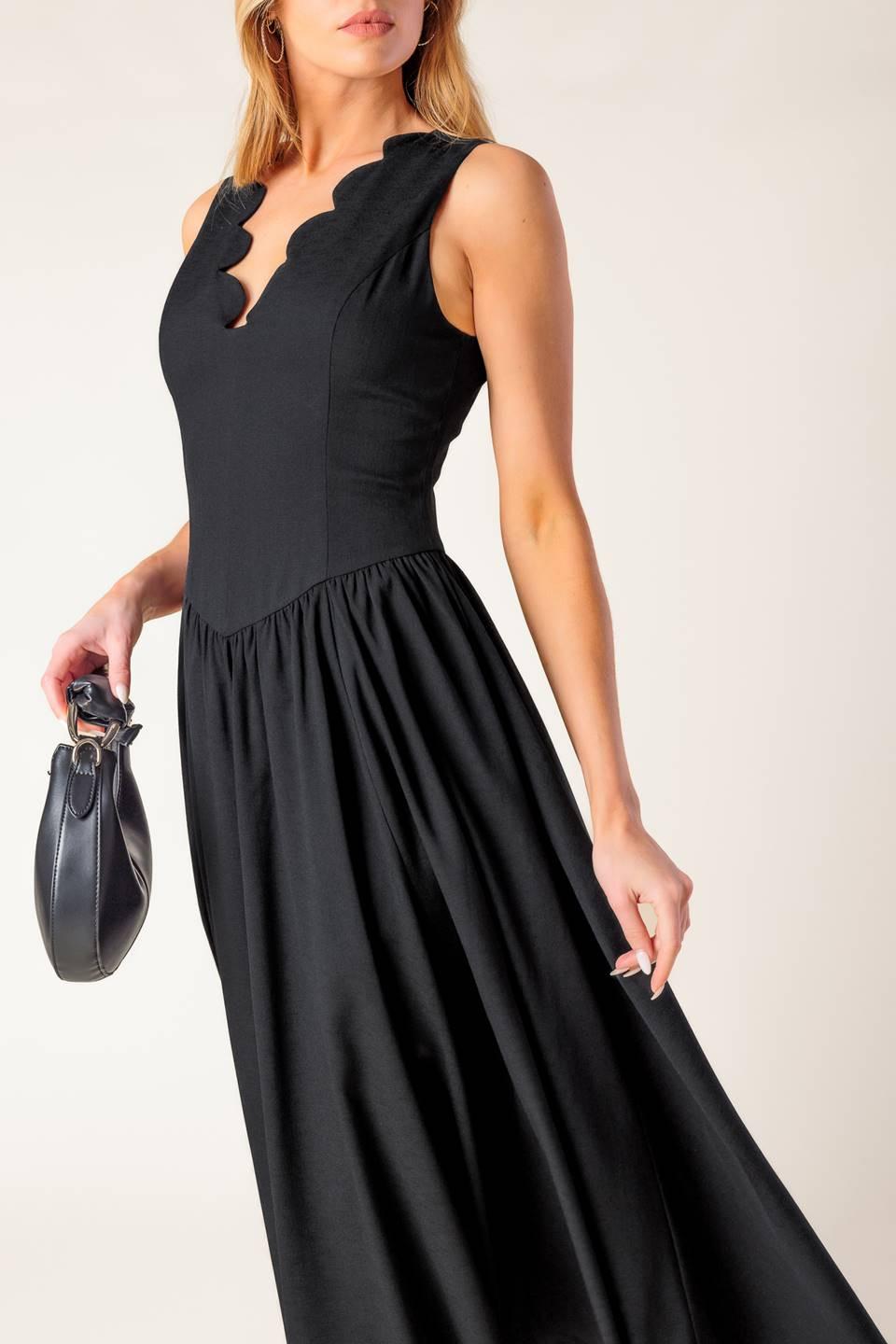 For The Record Black Woven Midi Dress