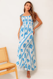 Blue Noir Floral Woven Maxi Dress