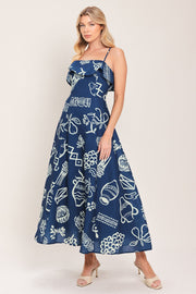 Coastal Sketch Woven Midi Dress