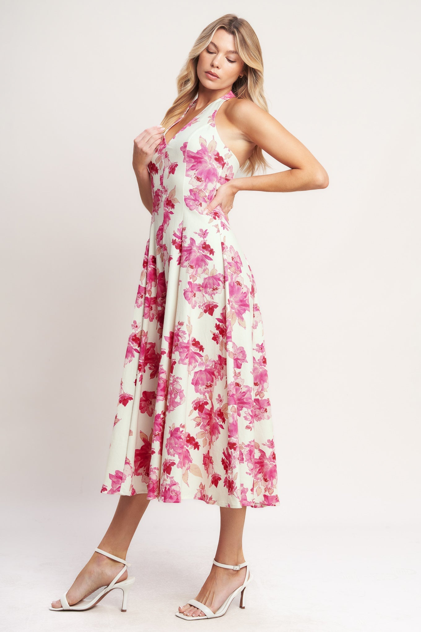 Rosy Afternoon Woven Midi Dress