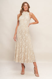 Elegant Floral Stretch Lace Midi Dress