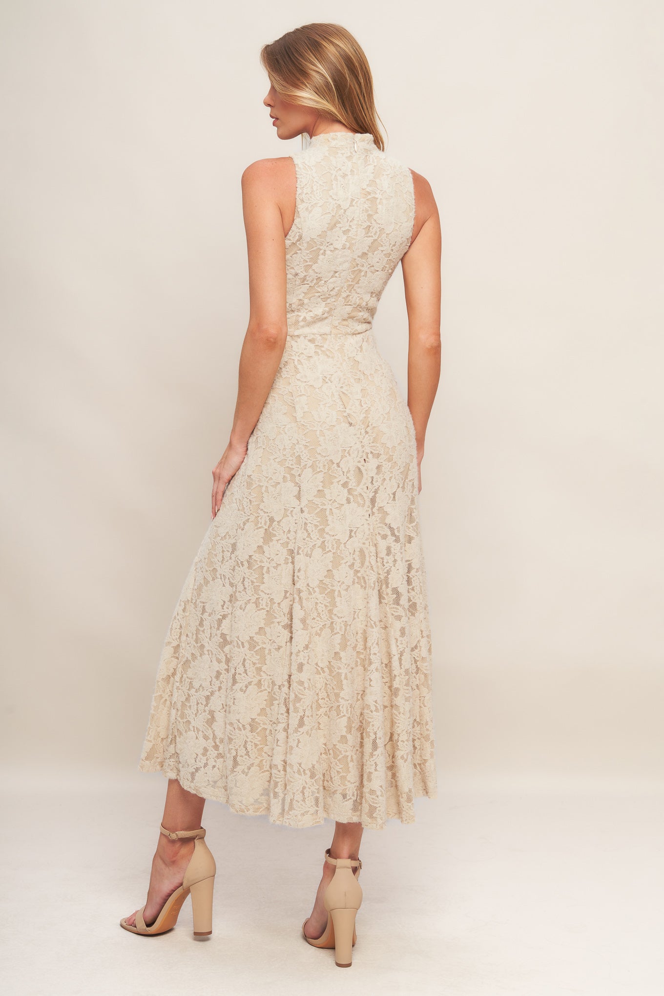 Elegant Floral Stretch Lace Midi Dress