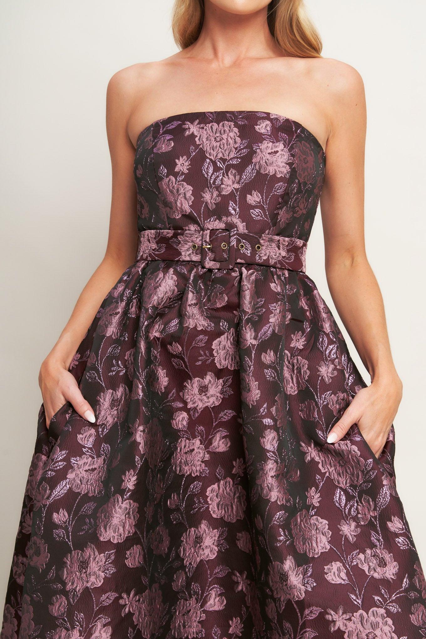 Aubergine Chic Jacquard Woven Midi Dress