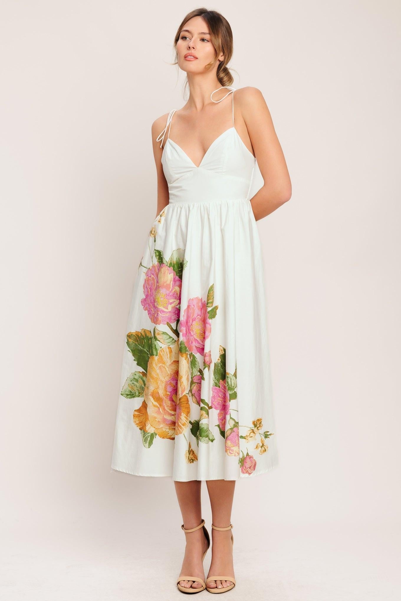 Poetic Bloom Woven Midi Dress