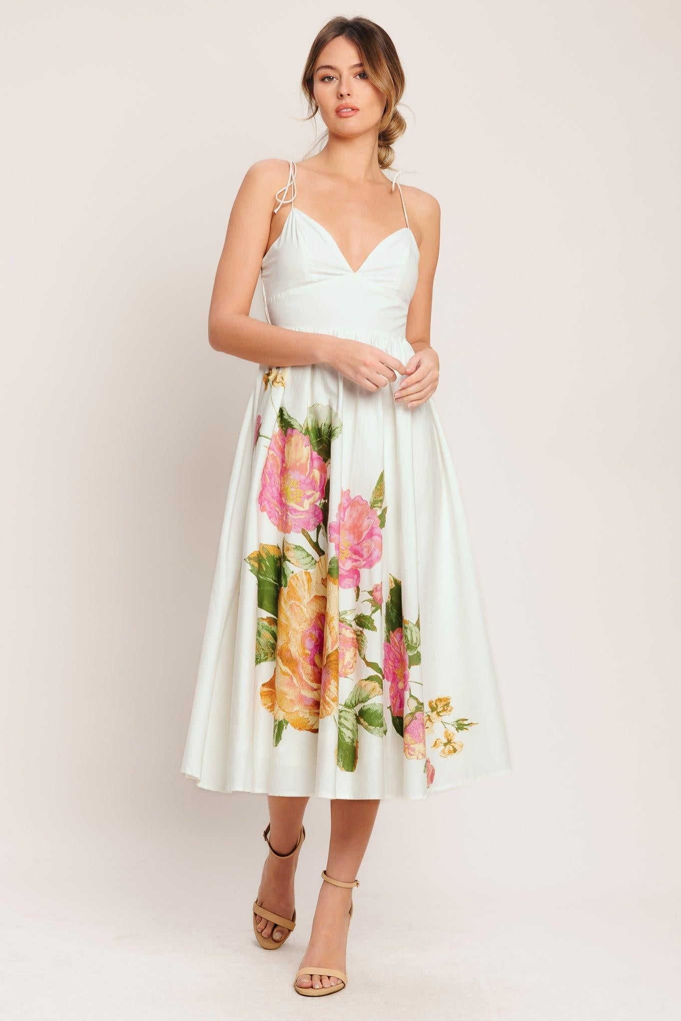 Poetic Bloom Woven Midi Dress