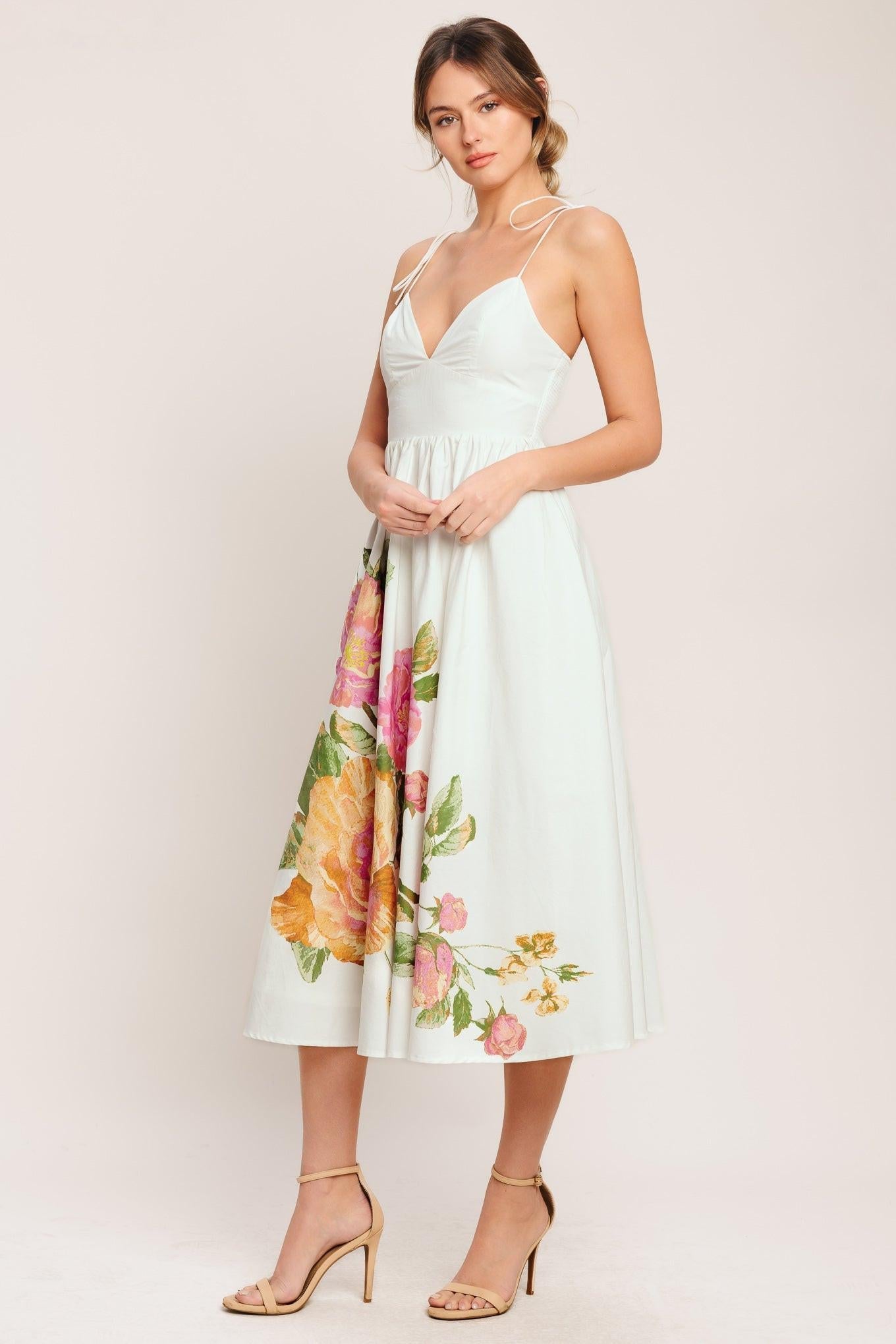 Poetic Bloom Woven Midi Dress