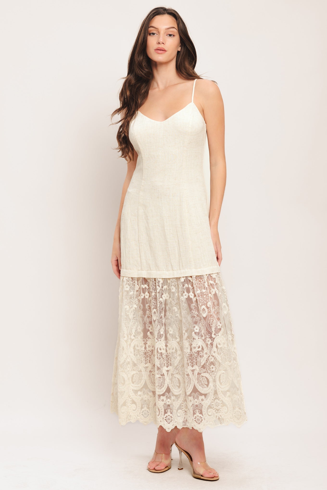 Milk Petal Woven Lace Midi Dress