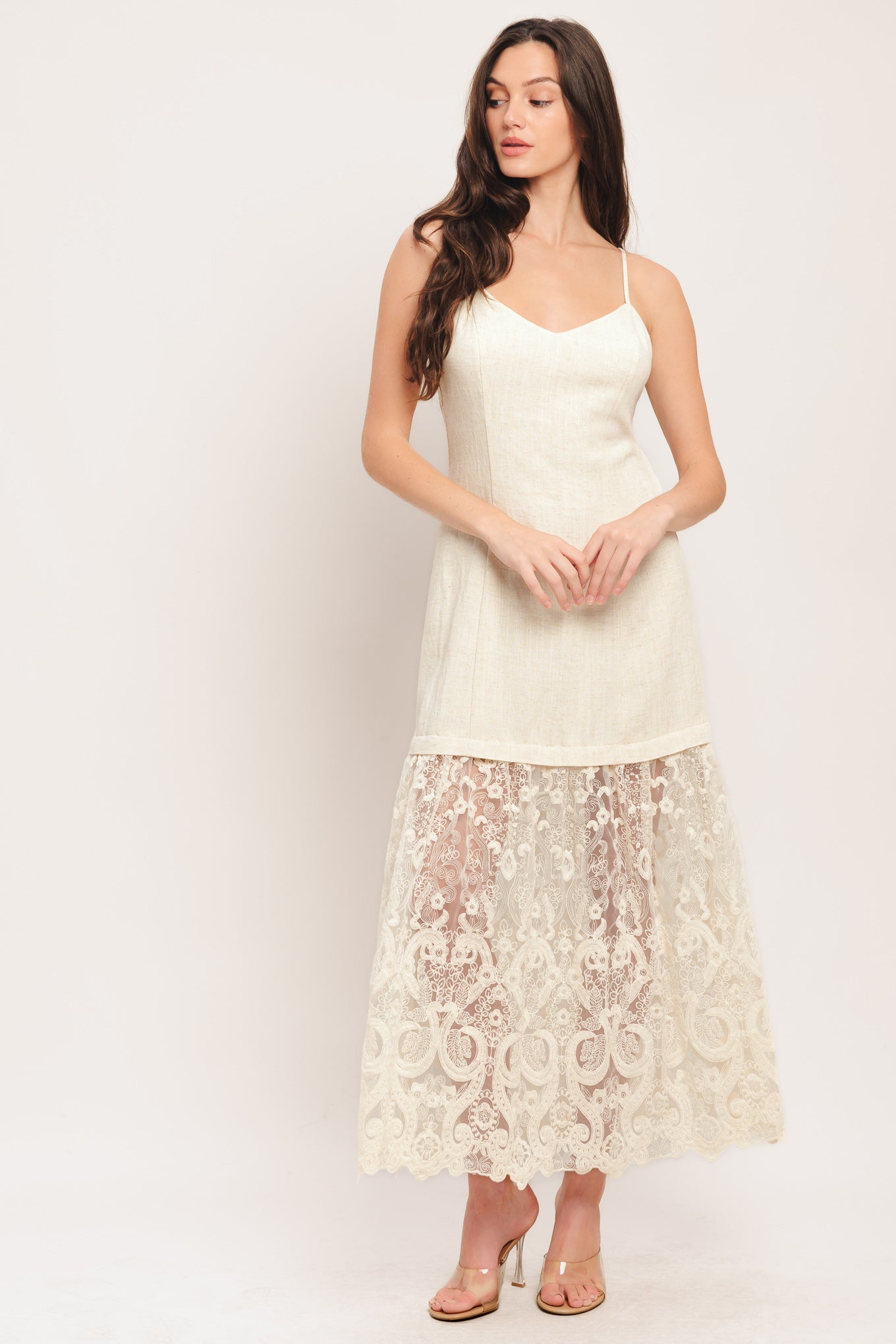 Milk Petal Woven Lace Midi Dress