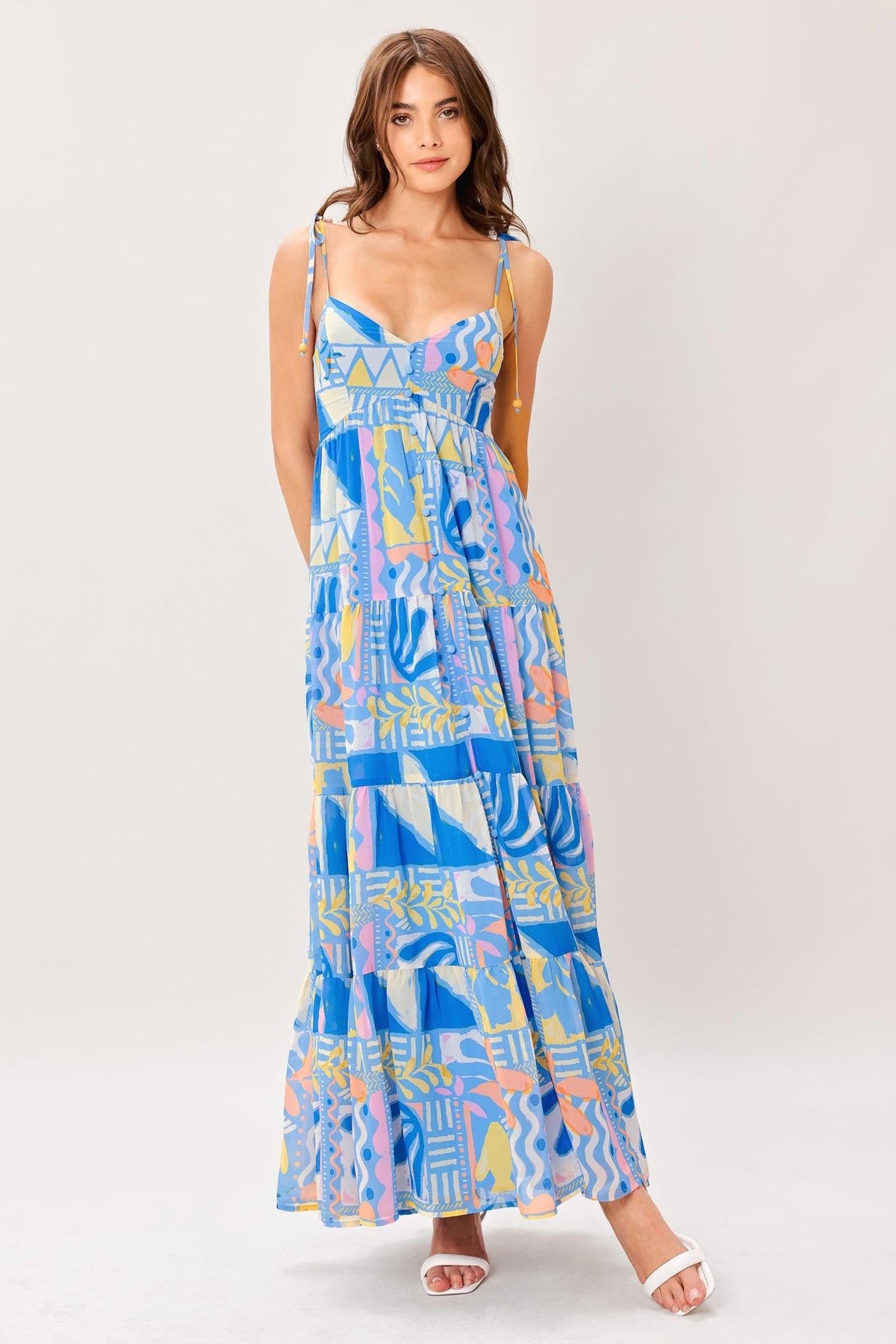 blue multi maxi dress SEASIDE LOVE FLOW WOVEN DRESS, / L Blue floral maxi