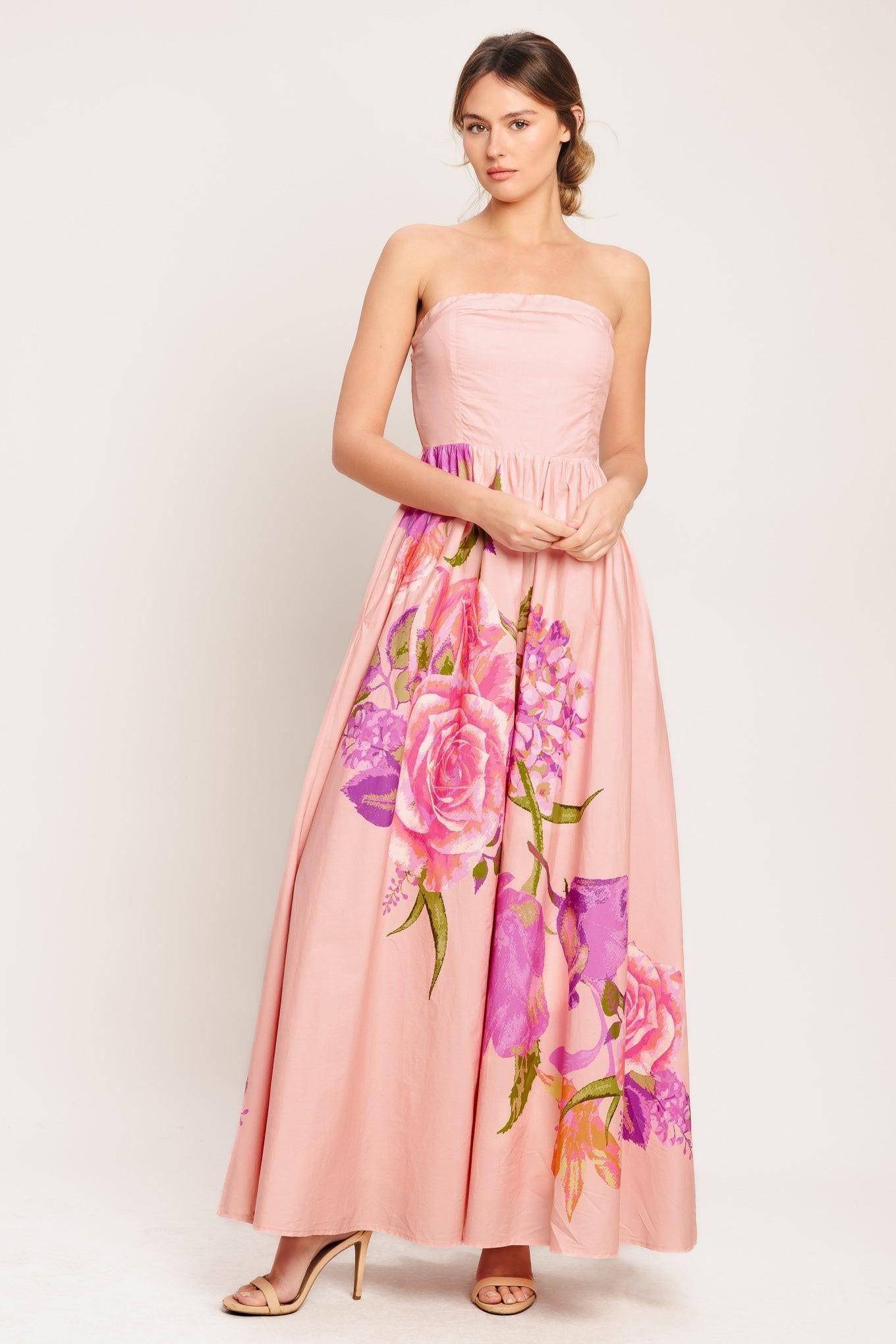Rose Serenade Woven Maxi Dress
