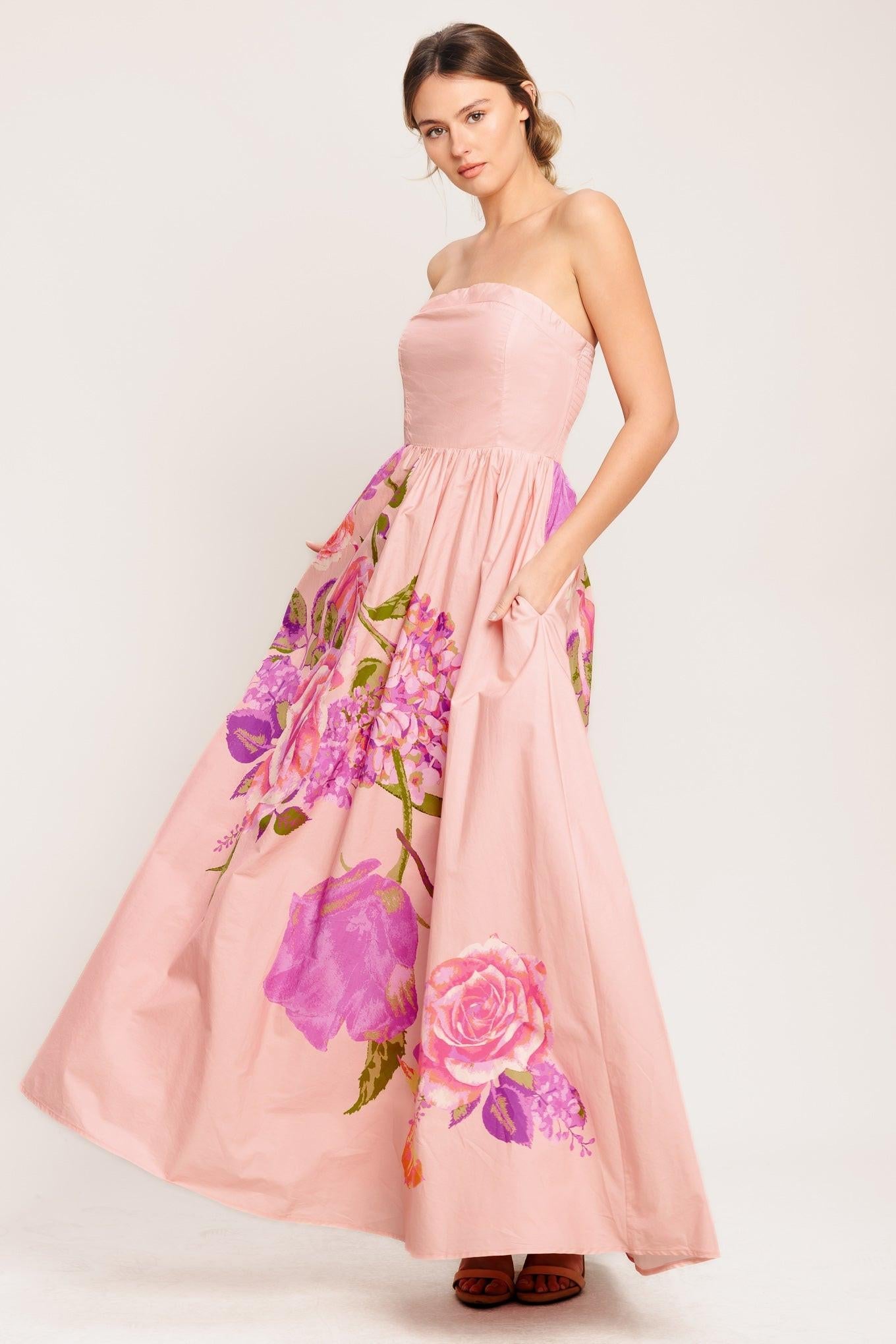 Rose Serenade Woven Maxi Dress