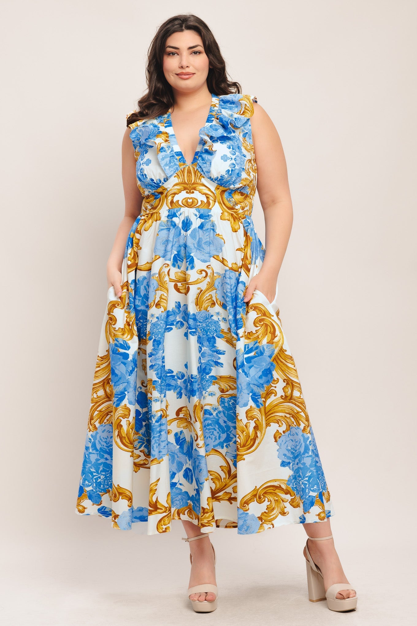 Baroque Bloom Woven Midi Dress