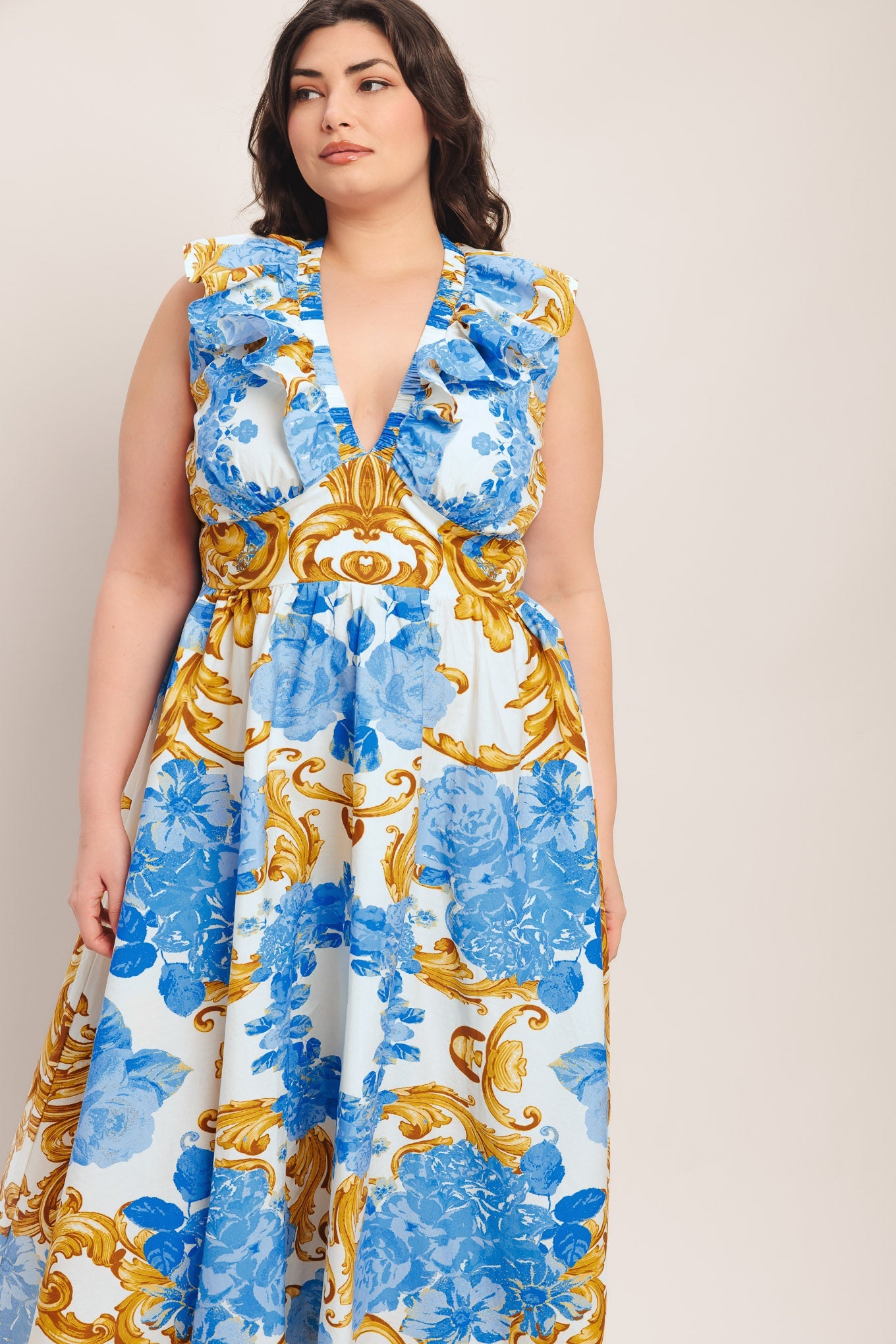Baroque Bloom Woven Midi Dress