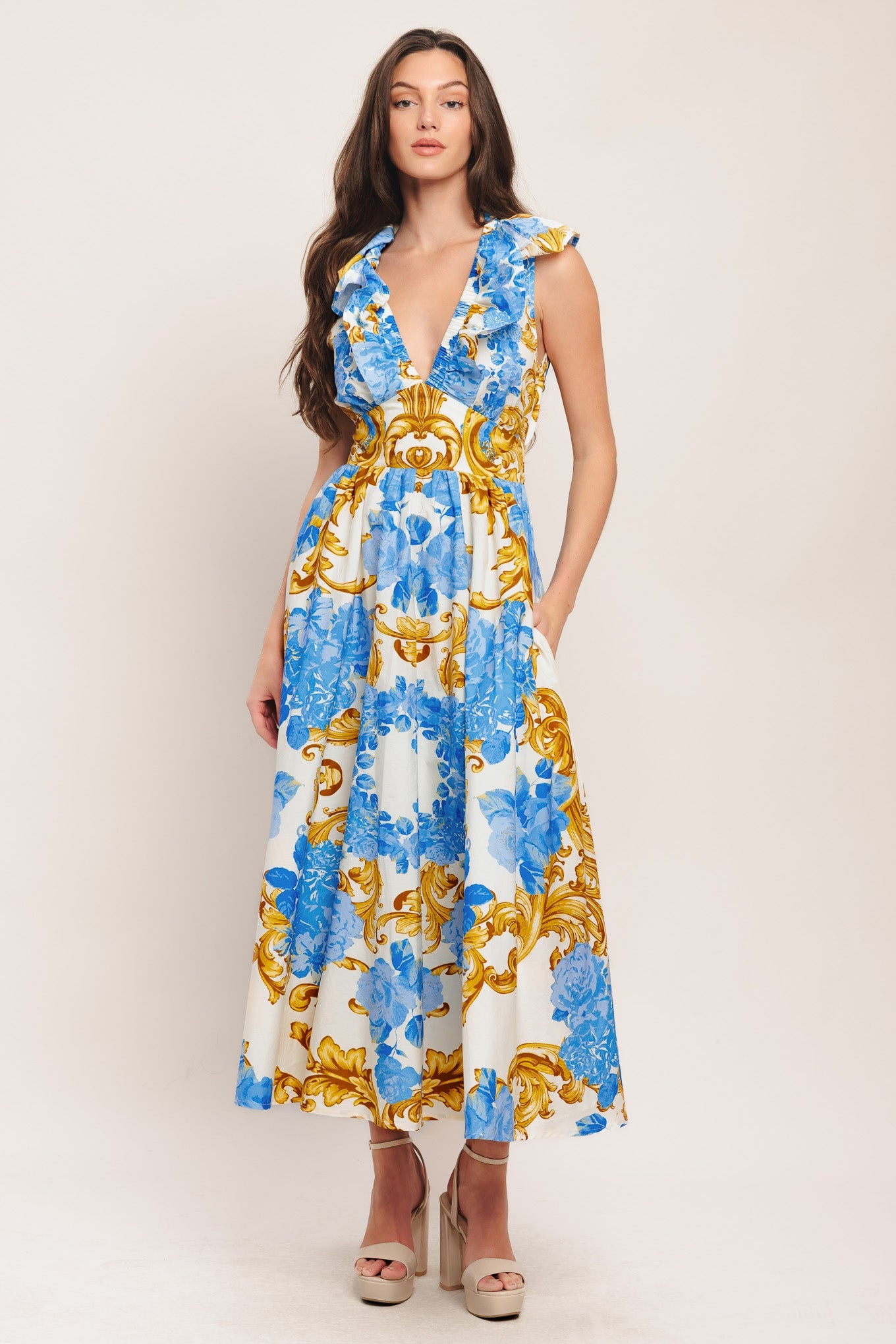 Baroque Bloom Woven Midi Dress