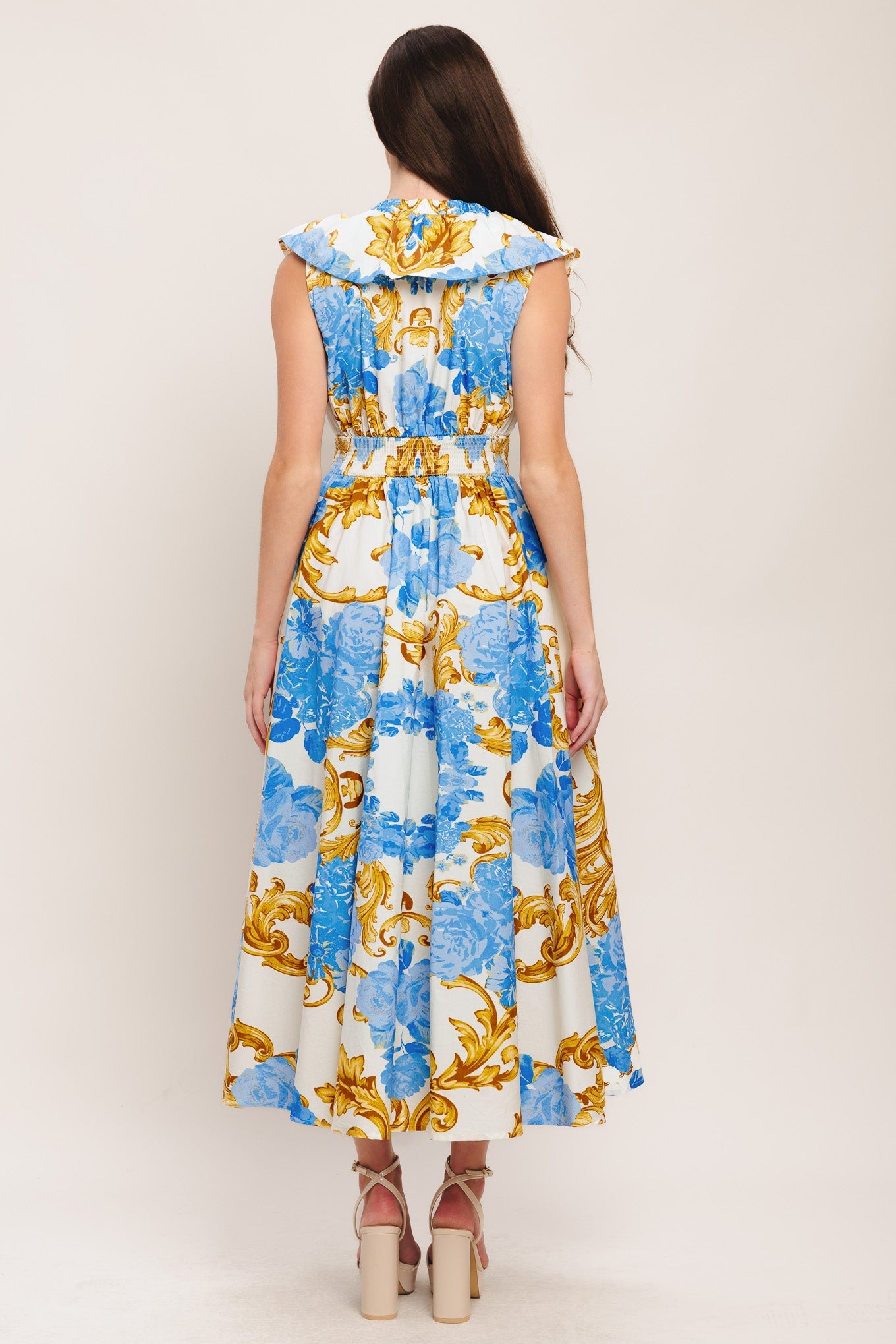 Baroque Bloom Woven Midi Dress