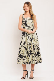 Mono Leaf Statement Woven Midi Dress