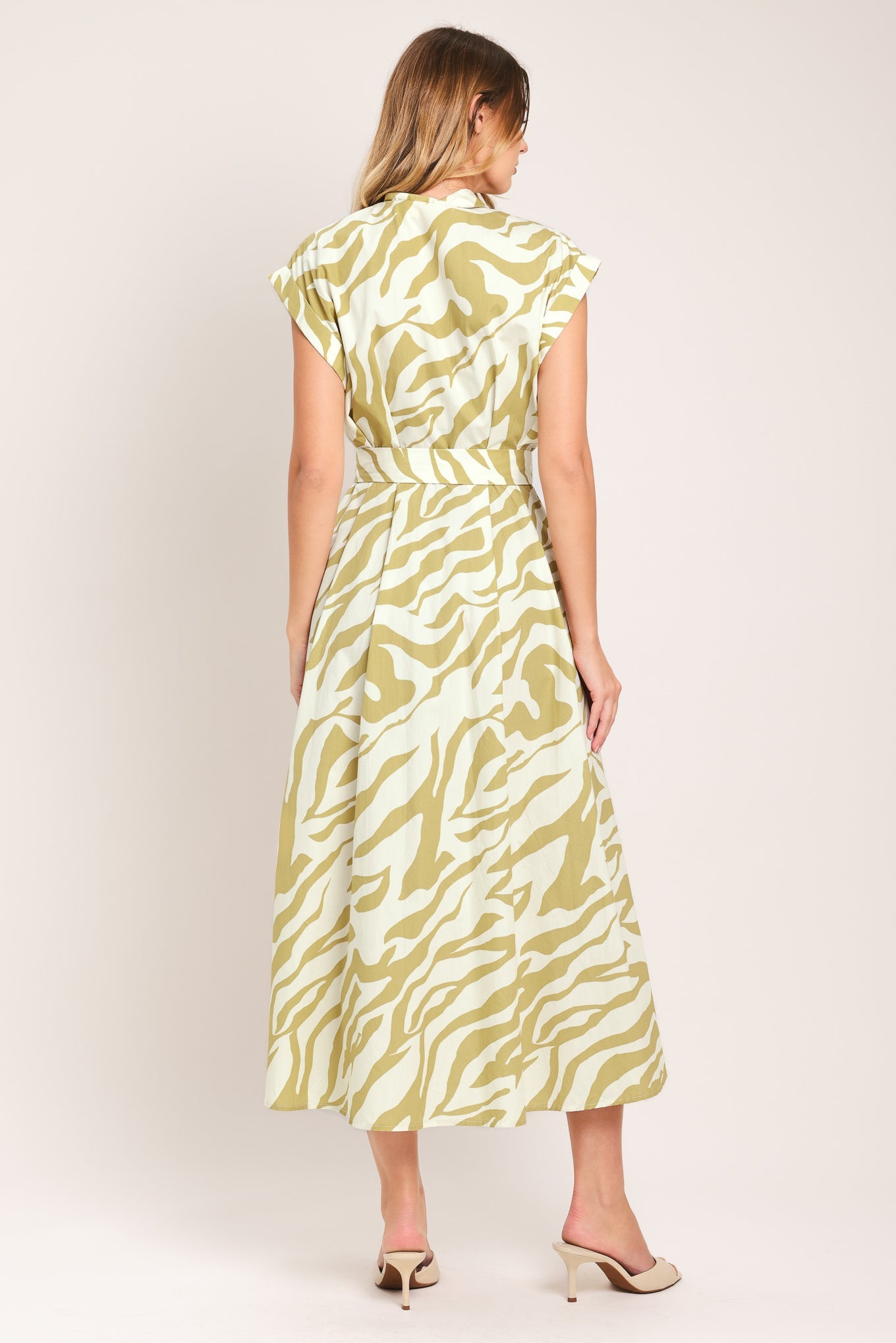 Soft Zebra Woven Midi Shirt Dress