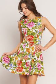 SUMMER LOVE FLORA WOVEN MINI DRESS, IVORY FLORAL / S