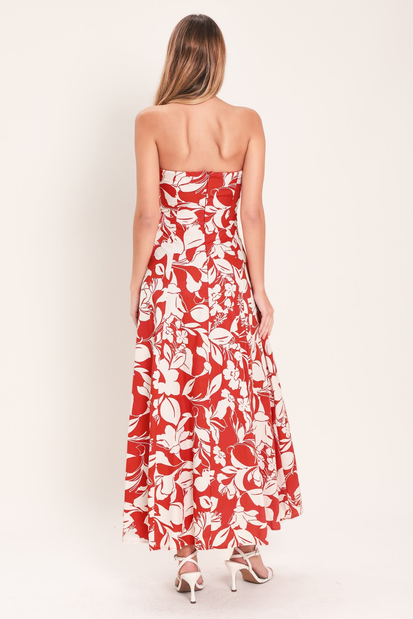 VIBRANT PETAL WOVEN MIDI DRESS l FLYING TOMATO RED / M