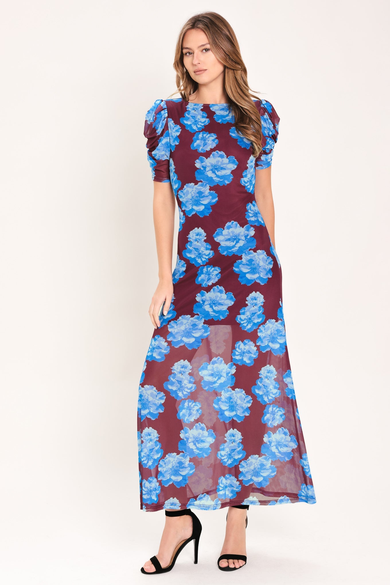 Royal Bloom Power Mesh Midi Dress