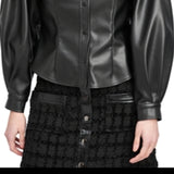 En Saison Faux Leather Button Front Shirt