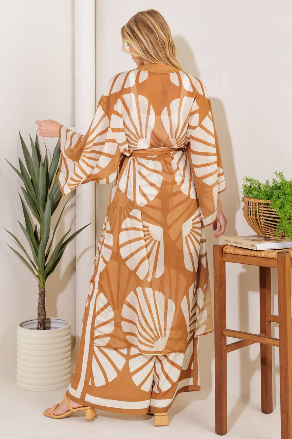 Awaiting Love Woven Kimono Cover Up And Pant Set
