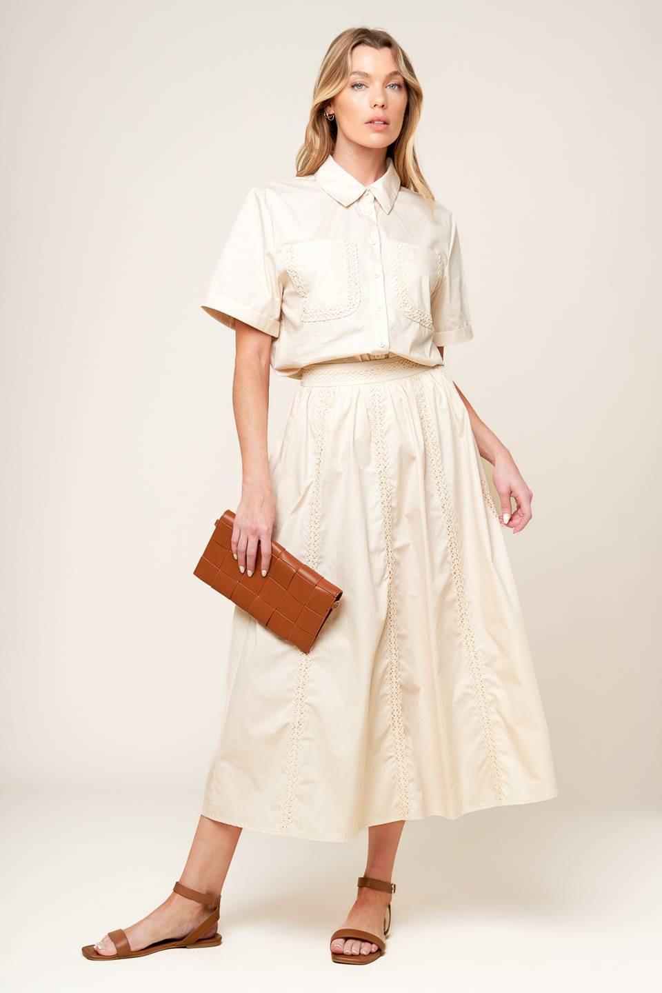 Layton Cream Woven Midi Skirt