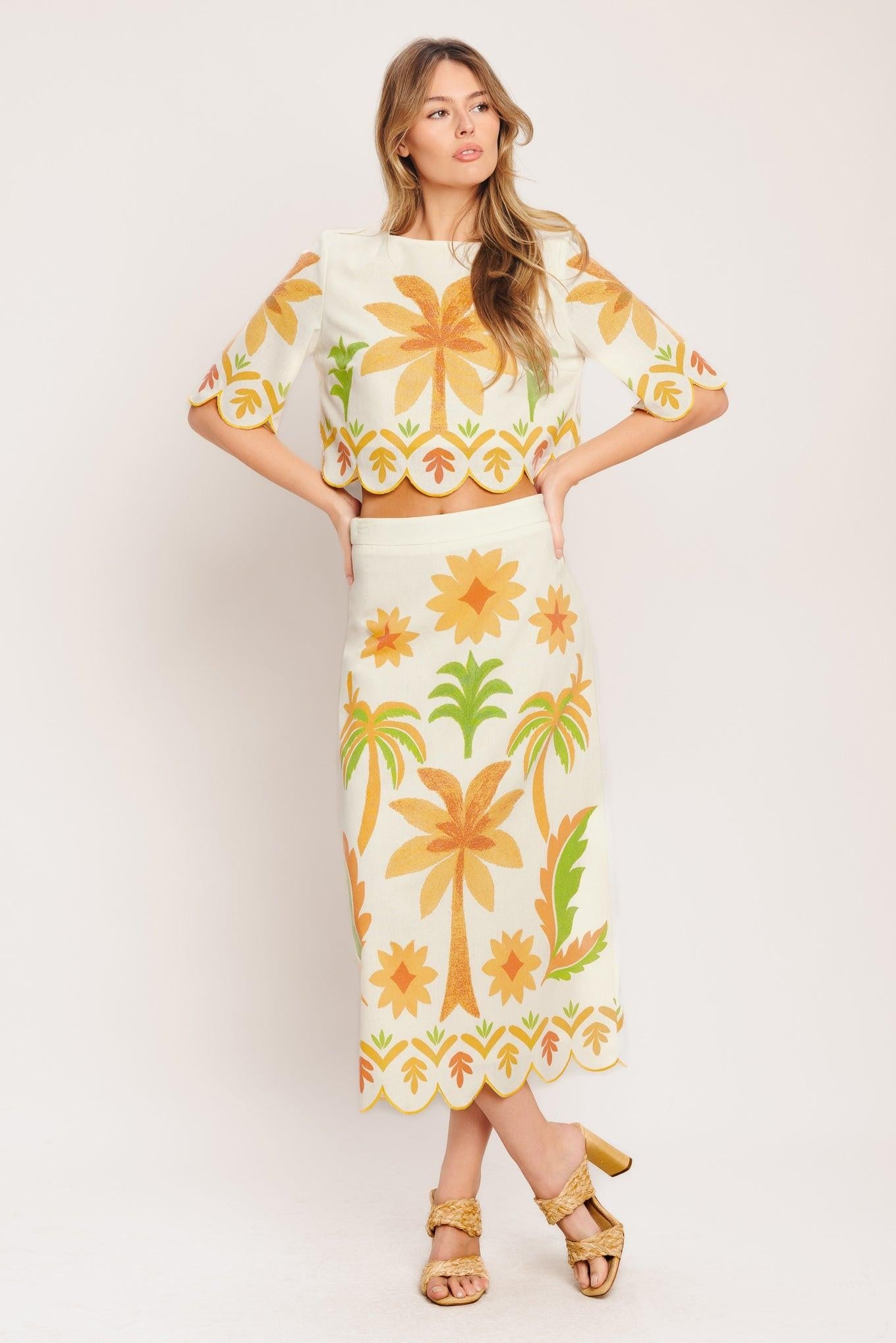 Vintage Island Woven Midi Skirt